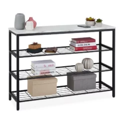 relaxdays Konsolentisch »Konsolentisch mit 4 Ebenen«, Weiß Weiß Schwarz, Braun Schwarz