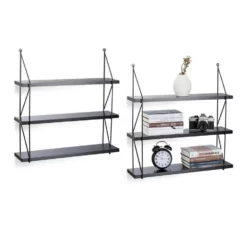 relaxdays Wandregal »2 x Hängeregal für die Wand schwarz«