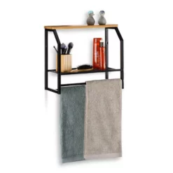 relaxdays Wandregal »Wandregal mit Handtuchhalter schwarz«