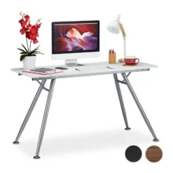 relaxdays Schreibtisch »Moderner Schreibtisch«, Weiß Braun Silber, Schwarz Silber, Weiß Silber