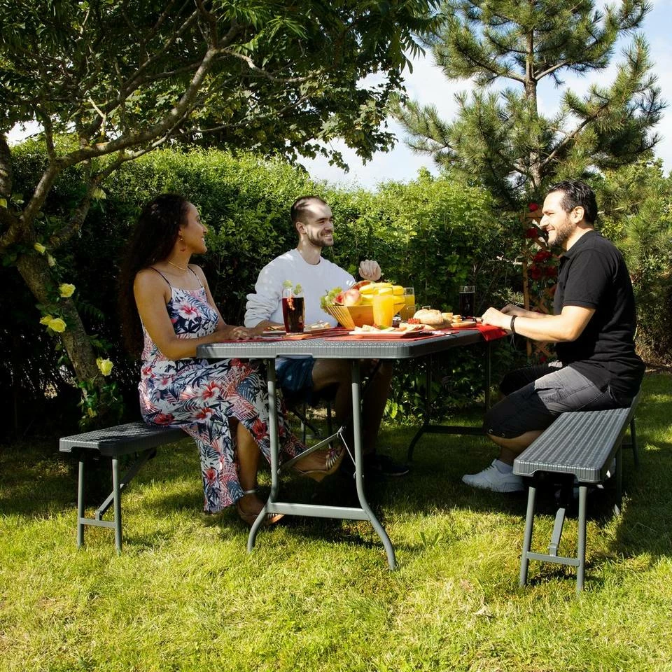 relaxdays Bierzeltgarnitur »Bierzeltgarnitur Rattan-Optik grau« – Bild 2