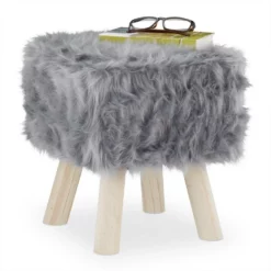 relaxdays Sitzhocker »Fellhocker Kunstfell grau«