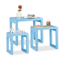 relaxdays Satztisch »Satztisch 3er Set in vielen Farben«, Blau Lila, Wei&szlig;, Gr&uuml;n, Hellblau