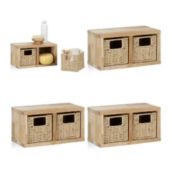 relaxdays Wandregal »4 x Walnuss Wandregal klein mit Körben«