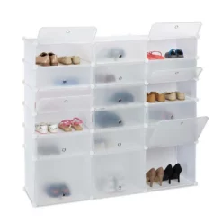 relaxdays Schuhregal »Schuhregal Kunststoff mit 18 Fächern«, Weiß Transparent Schwarz Silber, Wei&szlig; Transparent Silber, Schwarz Transparent Silber