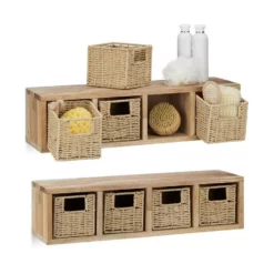 relaxdays Wandregal »2 x Walnuss Wandregal groß mit Körben«