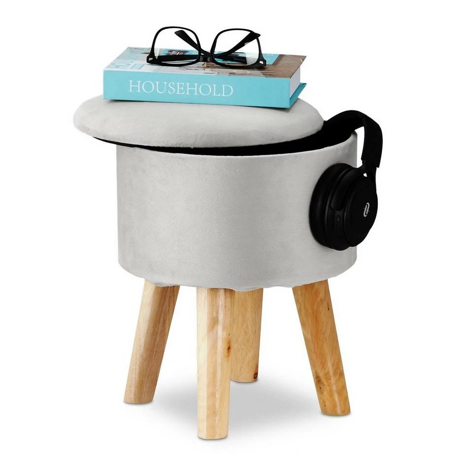 relaxdays Fußhocker »Hocker mit Stauraum aus Samt«, Creme Grau Hellbraun, Anthrazit Hellbraun, Creme Hellbraun, Lila Hellbraun – Bild 9