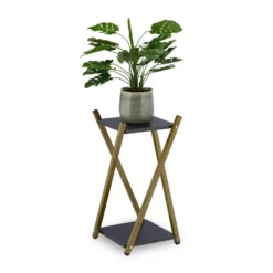 relaxdays Blumenhocker »Blumenständer mit 2 Etagen Marmoroptik«, Schwarz Gold Schwarz, Gold Weiß