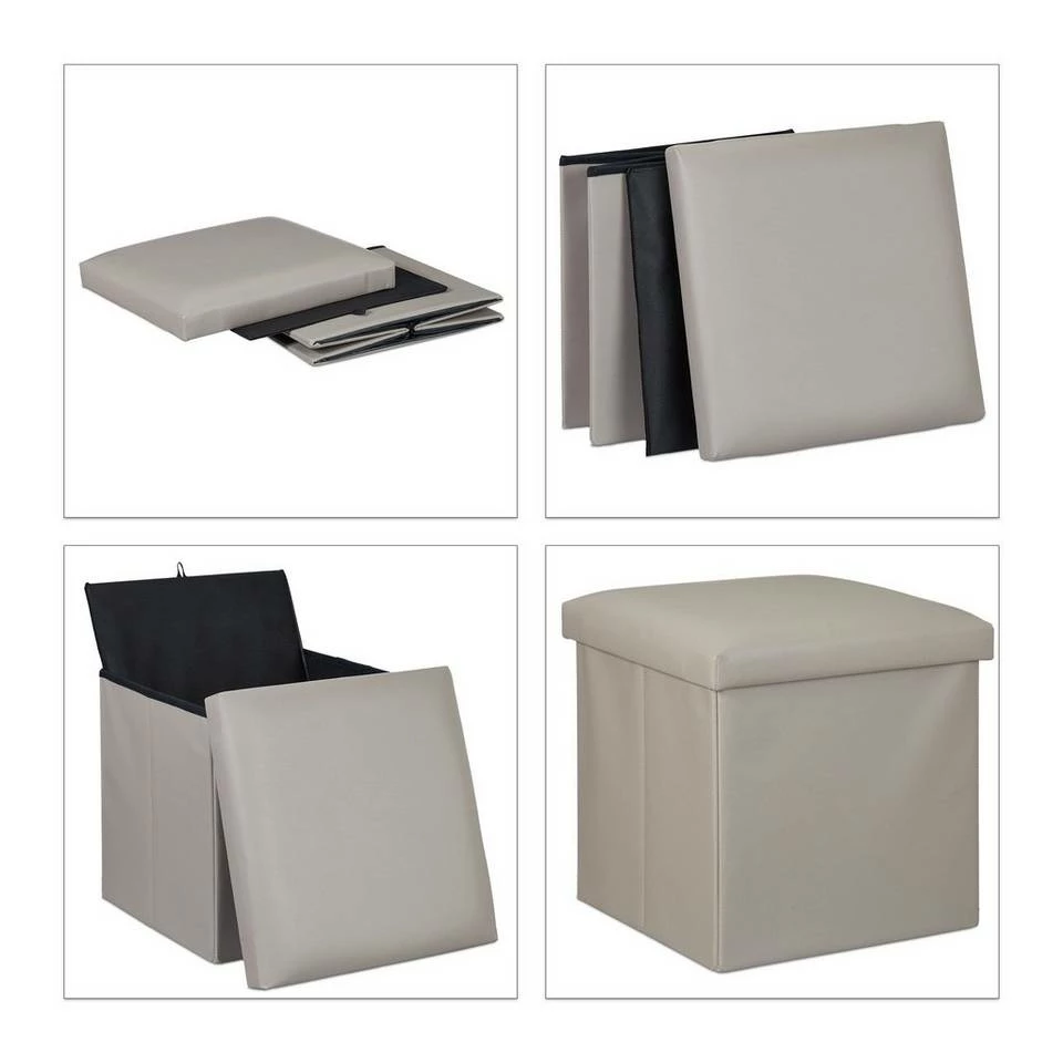 relaxdays Sitzwürfel »Hocker mit Stauraum«, Grau Weiß, Schwarz, Braun – Bild 6