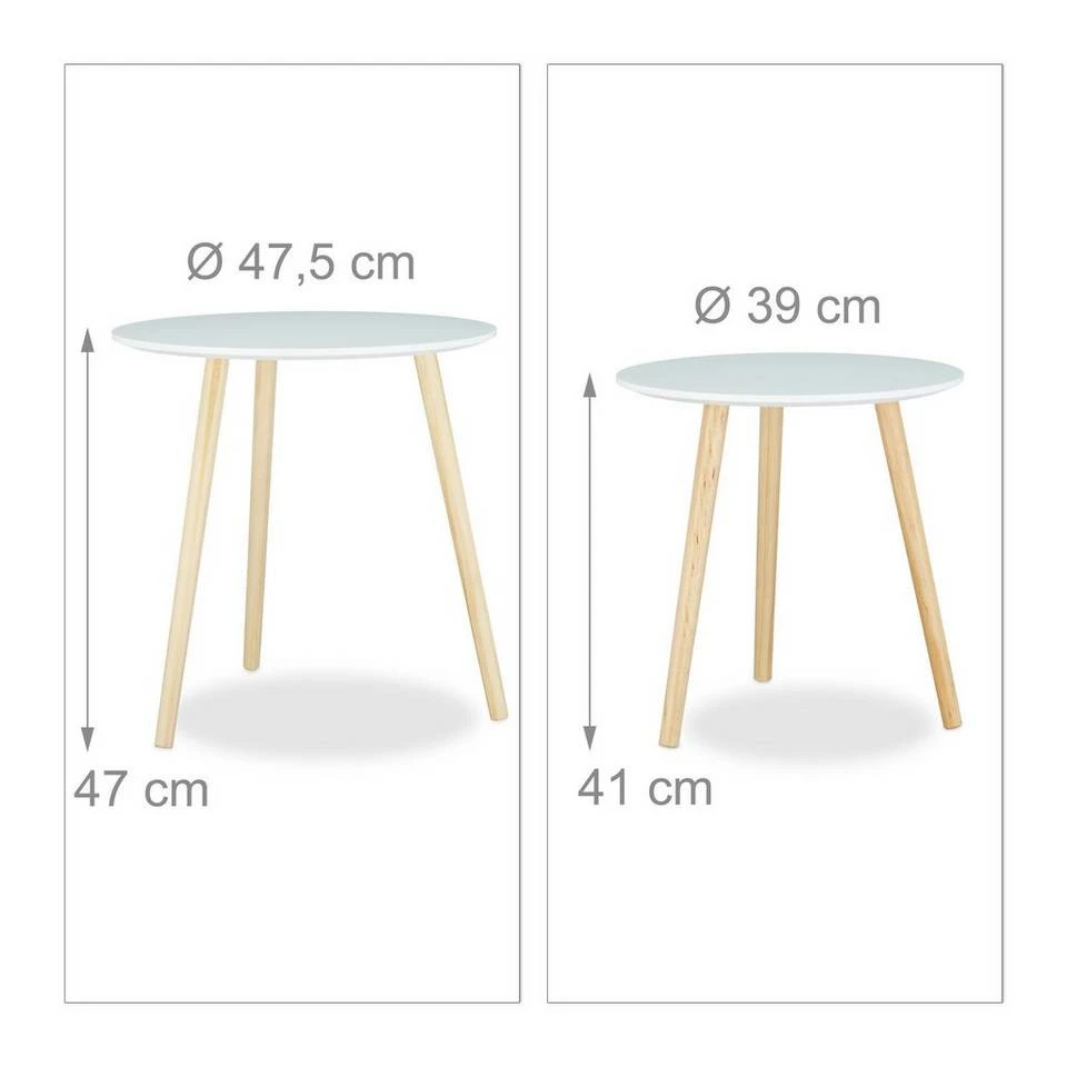 relaxdays Beistelltisch »Beistelltisch 2er Set Skandinavisch«, Weiß – Bild 4