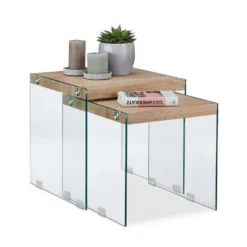 relaxdays Satztisch »Satztisch 2er Set Holz+Glas«