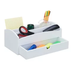 relaxdays Schreibtischaufsatz »Schreibtisch aus Organizer Bambus Weiß«