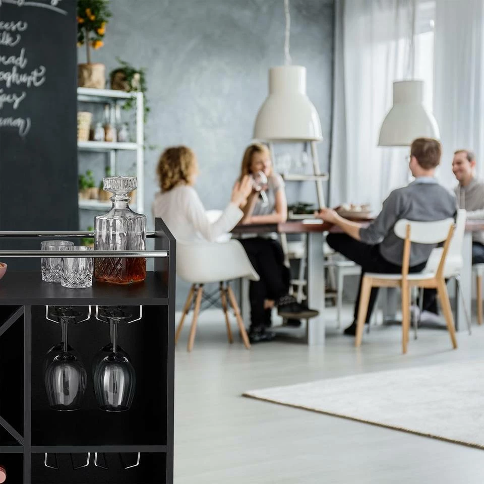 relaxdays Weinregal »Großes Weinregal mit Weinglashalter«, Braun Weiß Silber, Hellbraun Weiß Silber, Schwarz Silber – Bild 3