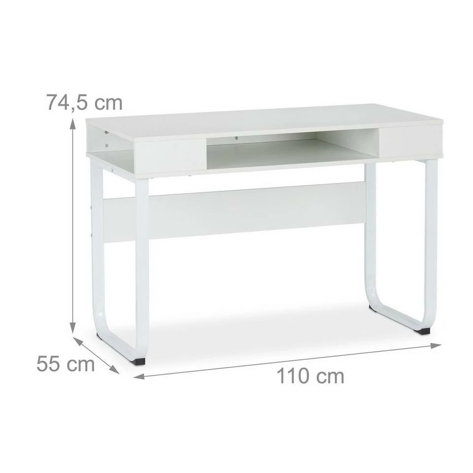 relaxdays Schreibtisch »Schreibtisch mit 3 Ablagefächern«, Weiß / Weiß Braun Schwarz, Schwarz, Weiß – Bild 4