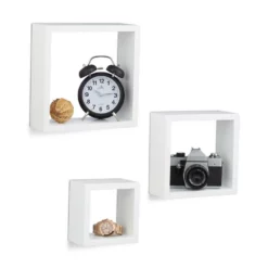 relaxdays Wandregal »Hängeregal Würfel 3er Set«, Weiß Weiß, Schwarz, Weiß Braun, Weiß Blau