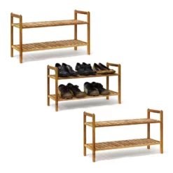 relaxdays Schuhregal »3 x Schuhregal Walnuss stapelbar«