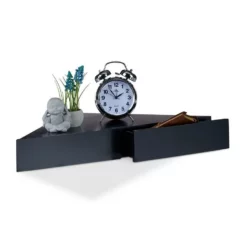 relaxdays Wandregal »Eck Wandregal mit 2 Schubladen«, Schwarz Braun, Wei&szlig;, Blau