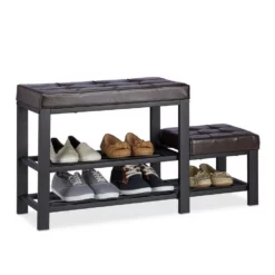 relaxdays Schuhbank »Schuhbank mit Hocker«, Braun Schwarz, Dunkelbraun Schwarz, Creme Wei&szlig;