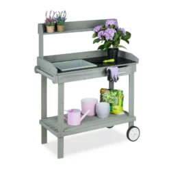 relaxdays Pflanztisch »Grauer Pflanztisch mit Rollen«