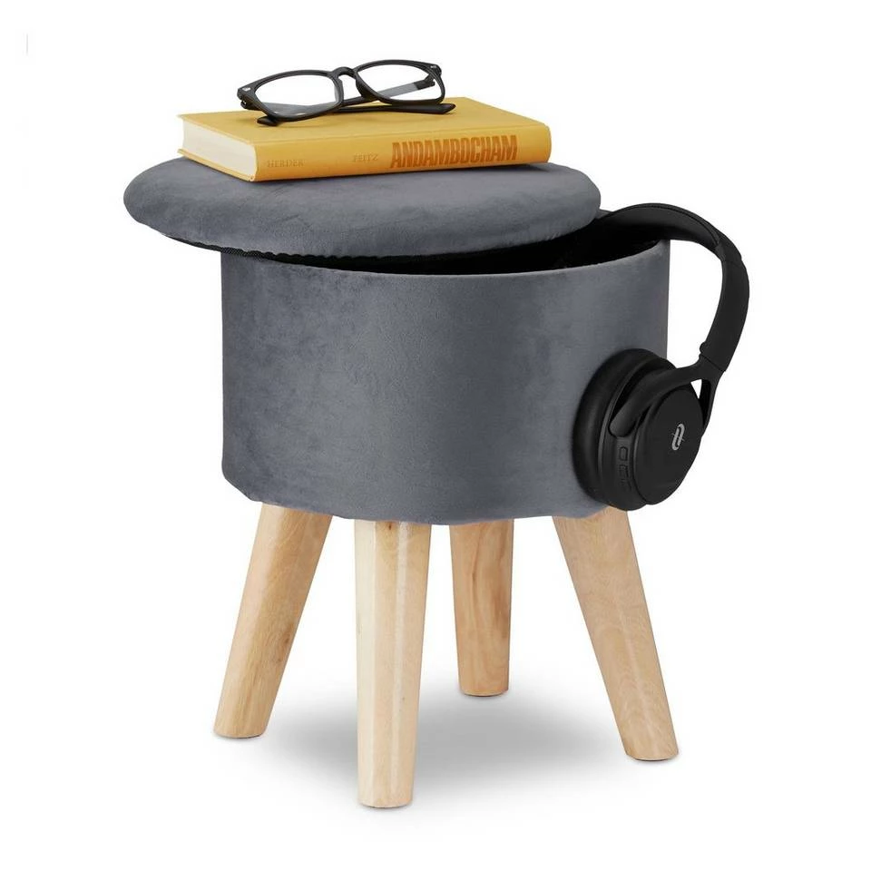 relaxdays Fußhocker »Hocker mit Stauraum aus Samt«, Creme Grau Hellbraun, Anthrazit Hellbraun, Creme Hellbraun, Lila Hellbraun – Bild 8