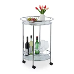 relaxdays Servierwagen »Runder Servierwagen Chrom & Glas«