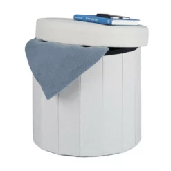 relaxdays Sitzhocker »Sitzhocker mit Stauraum Größe M rund«, Creme Anthrazit