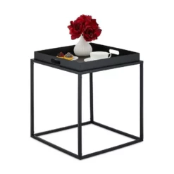 relaxdays Beistelltisch »Schwarzer Beistelltisch mit Tablett«