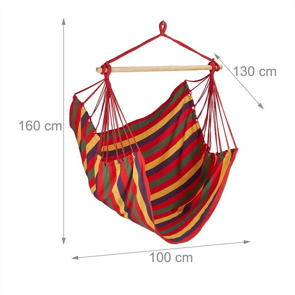 relaxdays Hängesessel »Hängesitz Baumwolle«, Gelb/Grün/Blau/Rot Braun Hellbraun, Grau Hellbraun, Creme Hellbraun, Grau Creme – Bild 4
