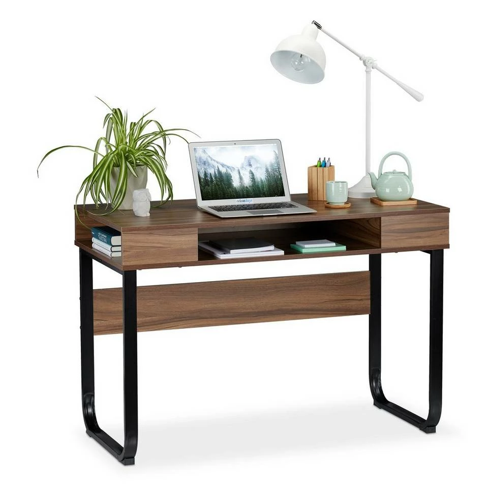 relaxdays Schreibtisch »Schreibtisch mit 3 Ablagefächern«, Weiß / Weiß Braun Schwarz, Schwarz, Weiß – Bild 11