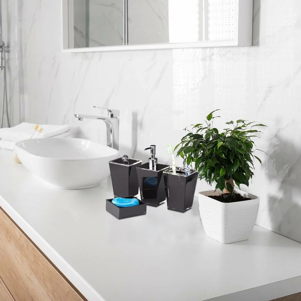 relaxdays Badezimmer-Set »Badaccessoires Set 5-teilig«, Schwarz Schwarz Transparent Silber, Weiß Transparent Silber – Bild 2