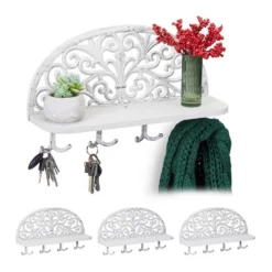 relaxdays Wandgarderobe »4 x Wandgarderobe mit Ablage weiß« (4er Set)