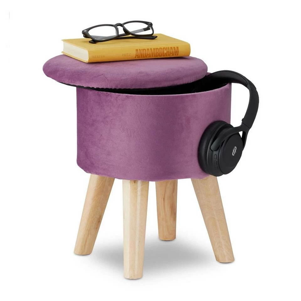 relaxdays Fußhocker »Hocker mit Stauraum aus Samt«, Creme Grau Hellbraun, Anthrazit Hellbraun, Creme Hellbraun, Lila Hellbraun – Bild 10
