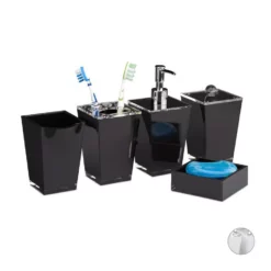 relaxdays Badezimmer-Set »Badaccessoires Set 5-teilig«, Schwarz Schwarz Transparent Silber, Weiß Transparent Silber