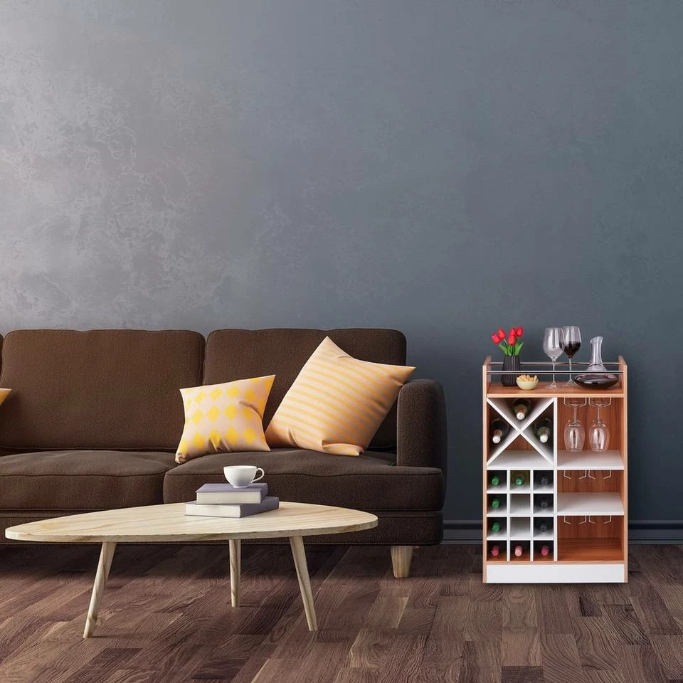 relaxdays Weinregal »Großes Weinregal mit Weinglashalter«, Braun Weiß Silber, Hellbraun Weiß Silber, Schwarz Silber – Bild 2