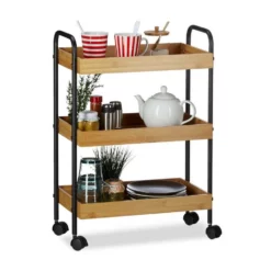 relaxdays Servierwagen »Bambus Rollwagen mit 3 Ablagen«