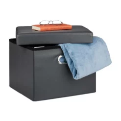 relaxdays Sitzhocker »Sitzhocker mit Stauraum & Griff«, Dunkelgrau Anthrazit, Weiß, Schwarz