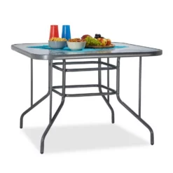 relaxdays Gartentisch »Gartentisch mit Glasplatte STRUK«, Anthrazit