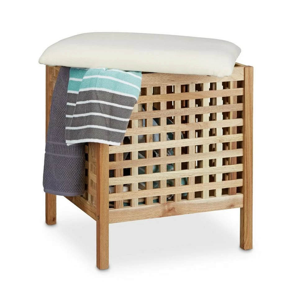 relaxdays Badhocker »Badhocker Walnuss mit Wäschesammler«