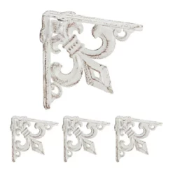 relaxdays Wandregalhalter »4 x Regalwinkel Gusseisen antik weiß«