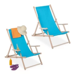 relaxdays Gartenliege »Liegestuhl klappbar Holz 2er Set«, Hellblau