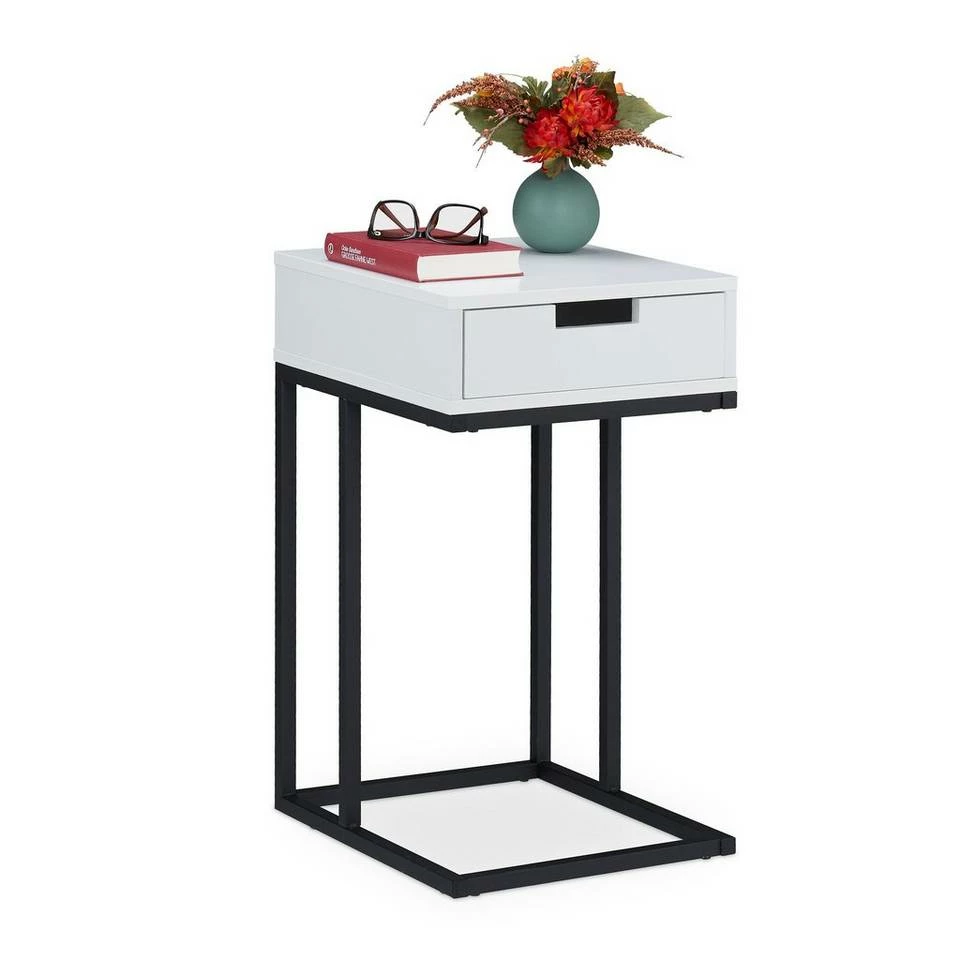 relaxdays Beistelltisch »Beistelltisch in C-Form mit Schublade«