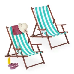 relaxdays Gartenliege »Liegestuhl Holz gestreift 2er Set«, Weiß-Blau
