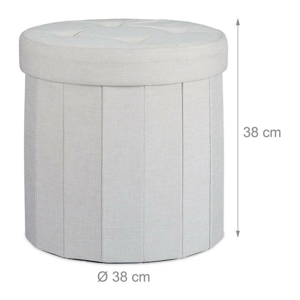 relaxdays Sitzhocker »Sitzhocker mit Stauraum Größe M rund«, Creme Anthrazit – Bild 4