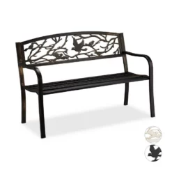 relaxdays Gartenbank »Gartenbank Vögel Design«, Schwarz-Bronze Wei&szlig; Gold, Braun
