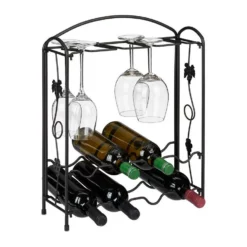 relaxdays Weinregal »Schwarzes Weinregal mit Glashalter«