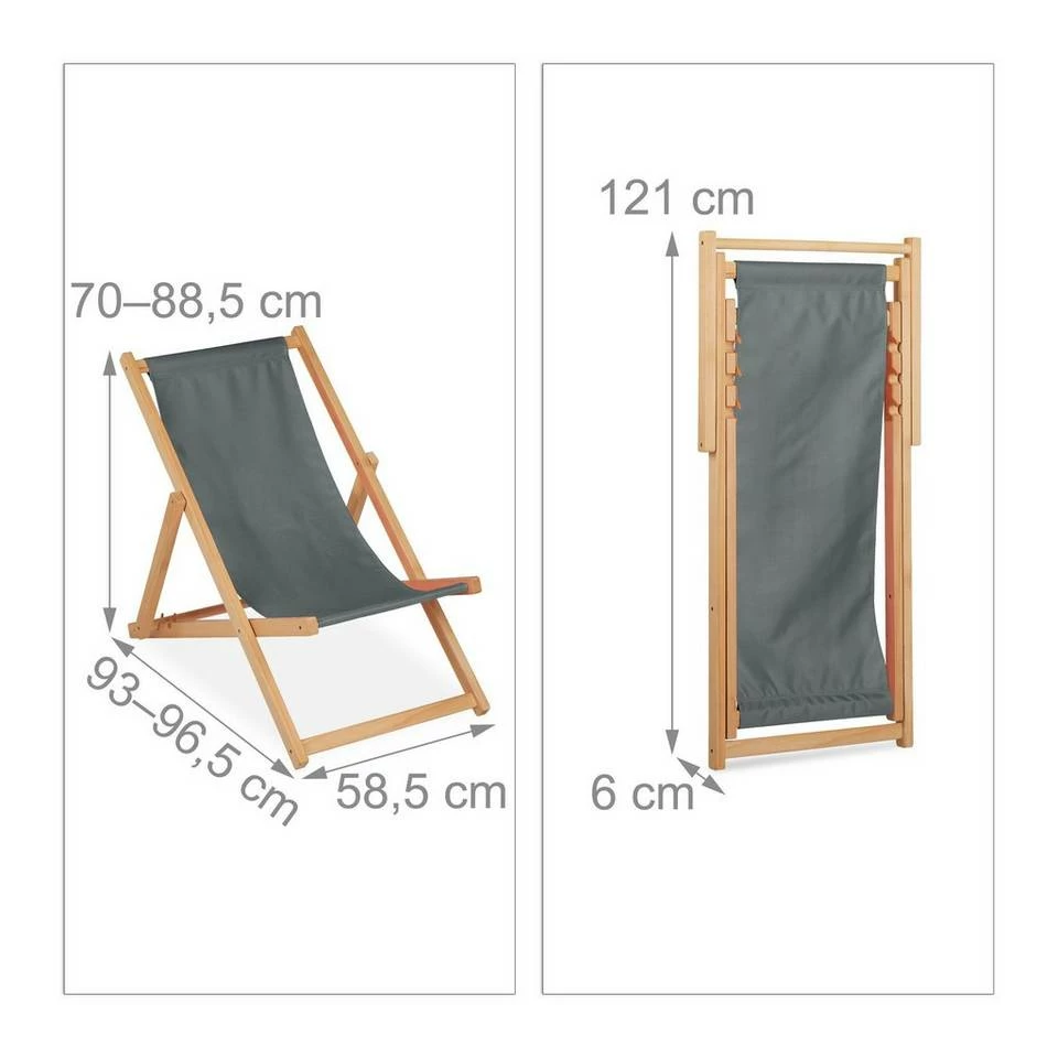 relaxdays Gartenliege »Grauer Liegestuhl aus Holz im 2er Set« – Bild 4