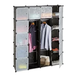 relaxdays Kleiderschrank »Kleiderschrank Stecksystem 14 Fächer« Schwarz Transparent Schwarz, Schwarz Transparent, Wei&szlig;