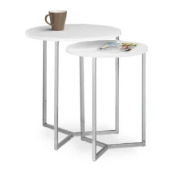 relaxdays Satztisch »Tisch 2er Set rund«, Weiß Hellbraun Silber, Wei&szlig; Silber