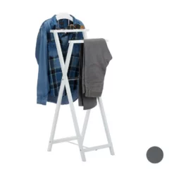 relaxdays Herrendiener »Herrendiener Holz zum Klappen«, Weiß Anthrazit Silber, Weiß Silber