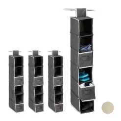 relaxdays Hängeregal »4 x Hängeaufbewahrung Stoff anthrazit«